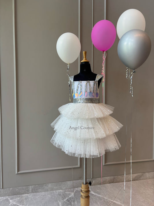 Ivory Silver Balloon Party Dress