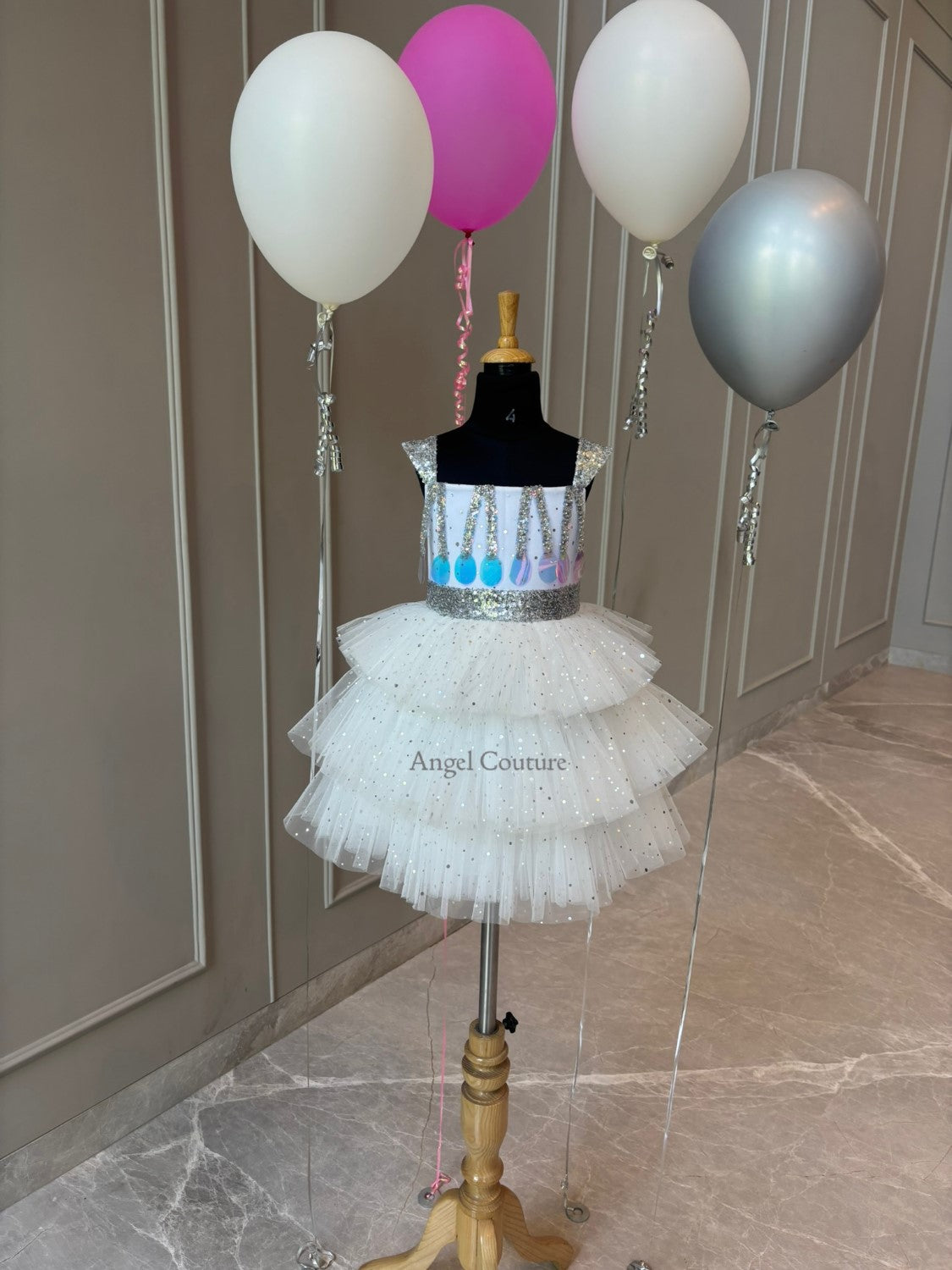 Ivory Silver Balloon Party Dress