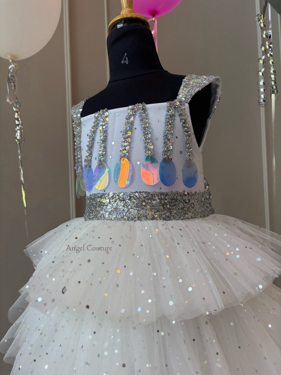 Ivory Silver Balloon Party Dress