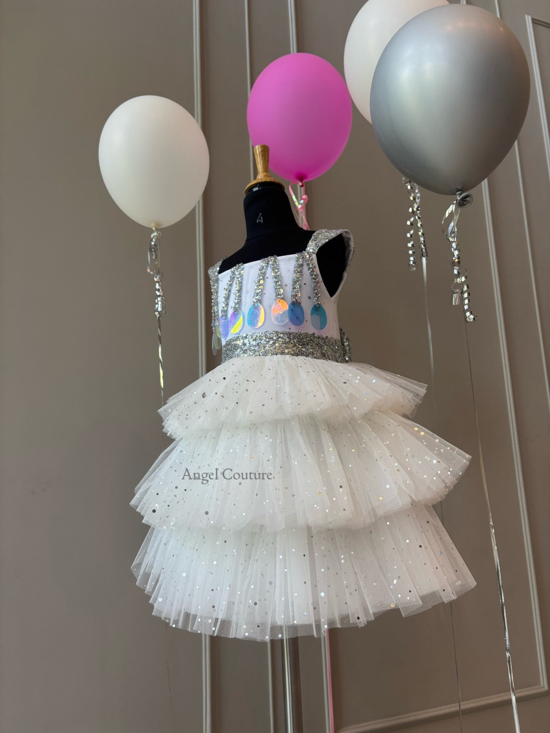 Ivory Silver Balloon Party Dress