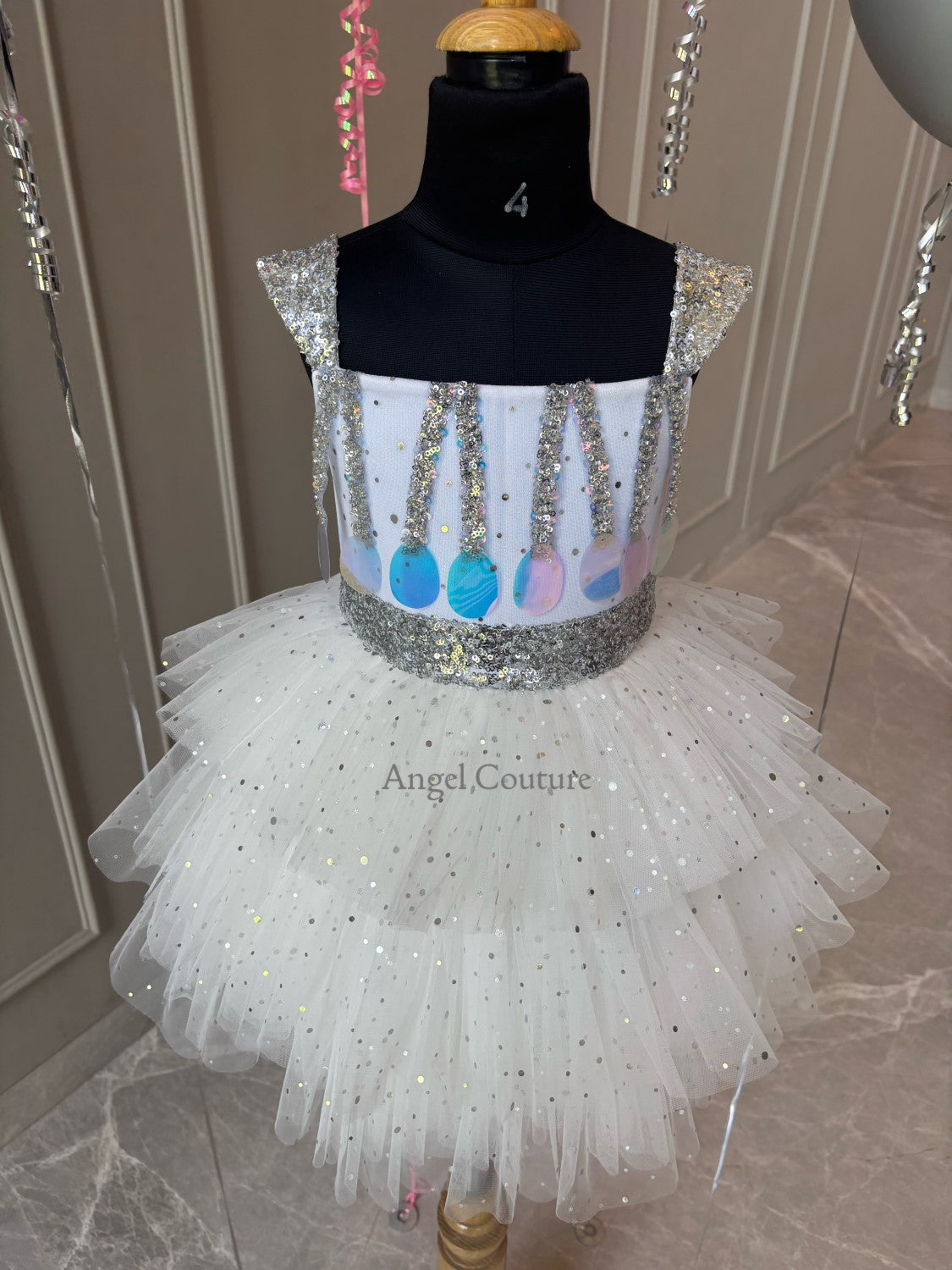 Ivory Silver Balloon Party Dress