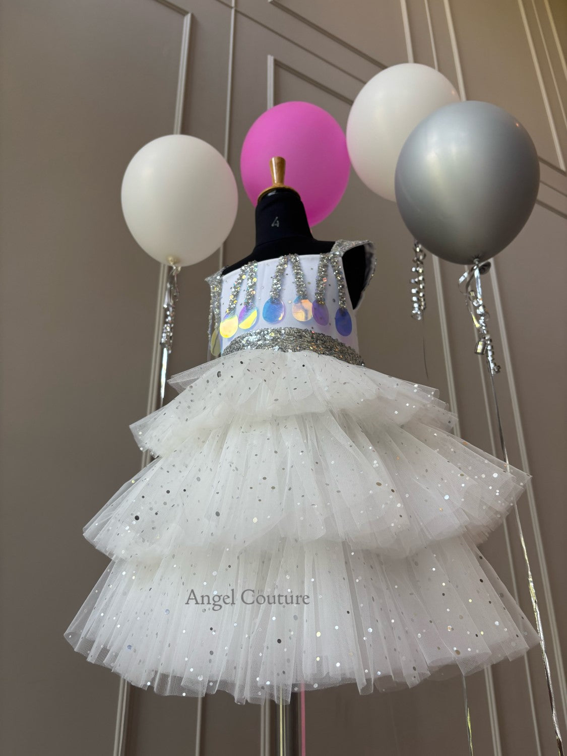 Ivory Silver Balloon Party Dress