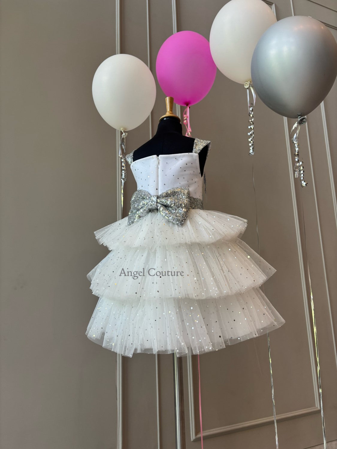 Ivory Silver Balloon Party Dress
