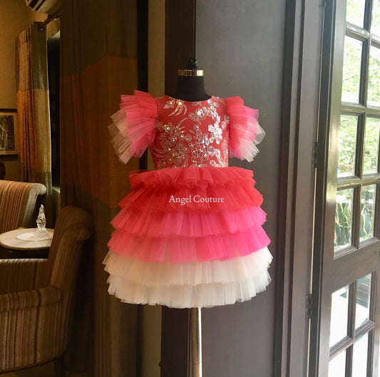 Fuchsia Pink Sequence Multilayer Dress