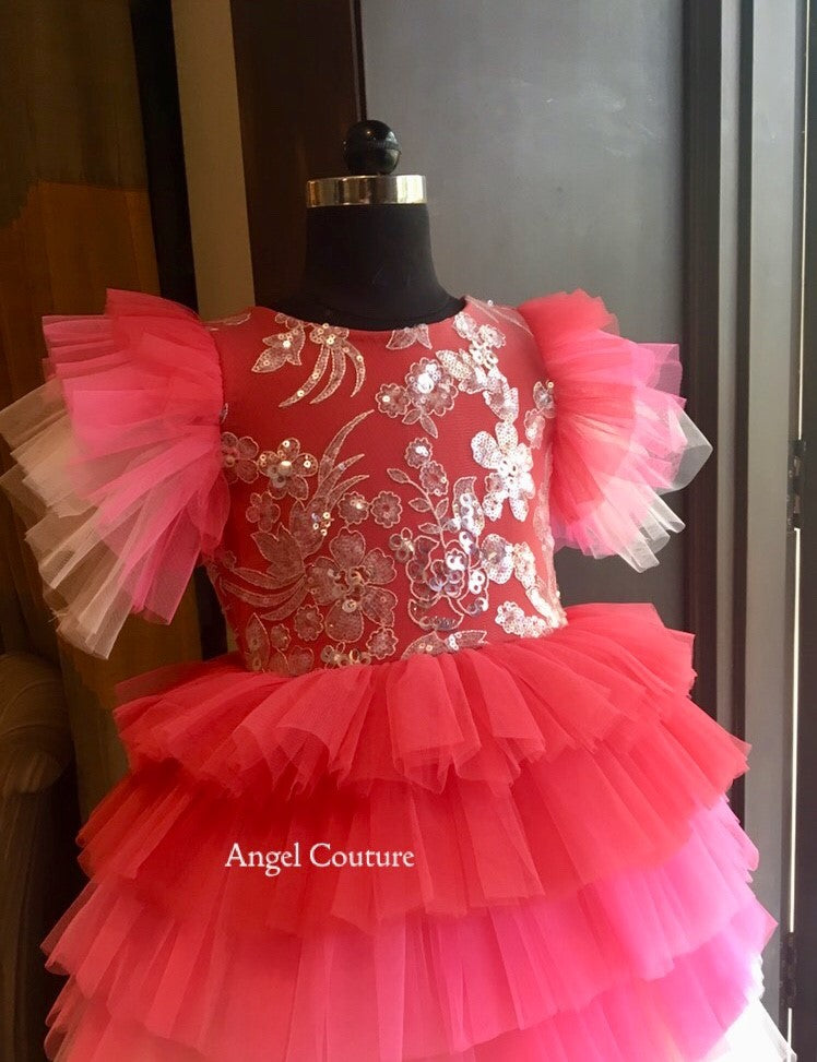 Fuchsia Pink Sequence Multilayer Dress