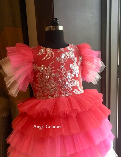 Fuchsia Pink Sequence Multilayer Dress