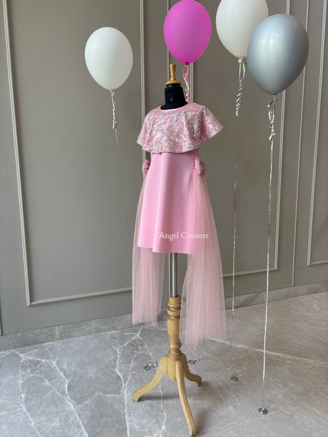 Lotus Pink Shoulder Cape Dress