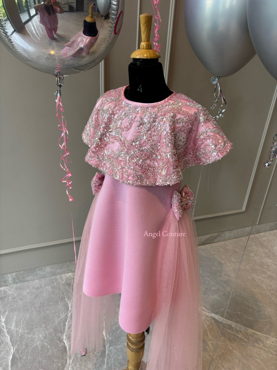 Lotus Pink Shoulder Cape Dress