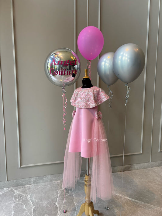 Lotus Pink Shoulder Cape Dress