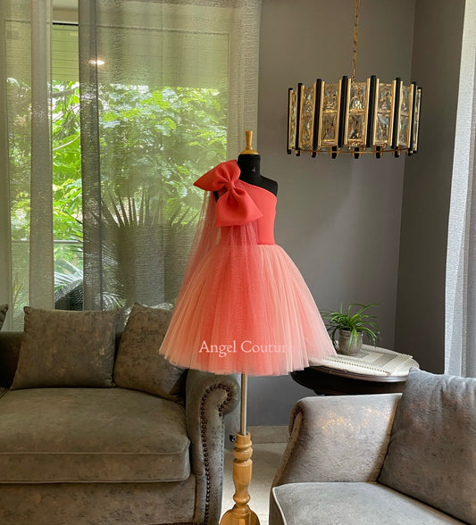 Raspberry One Shoulder Glitter Bow Drape Dress