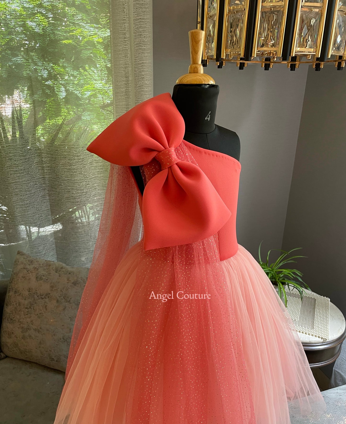 Raspberry One Shoulder Glitter Bow Drape Dress