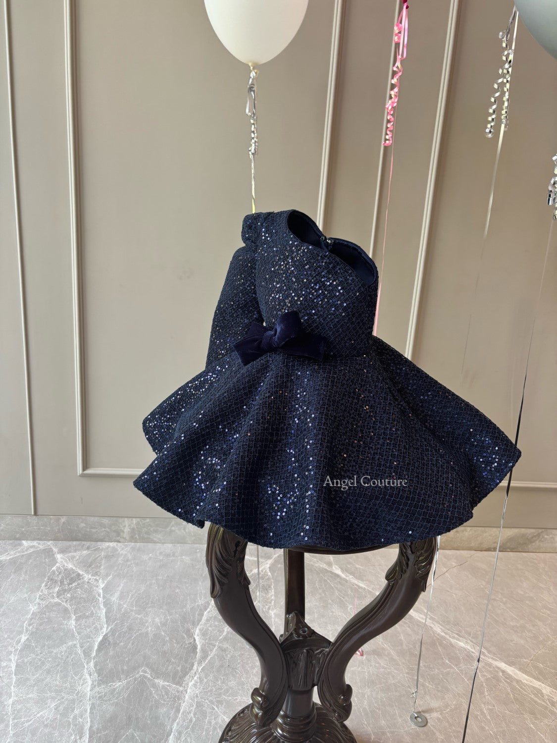 Navy Blue Sequence One shoulder Full Peplum Dress