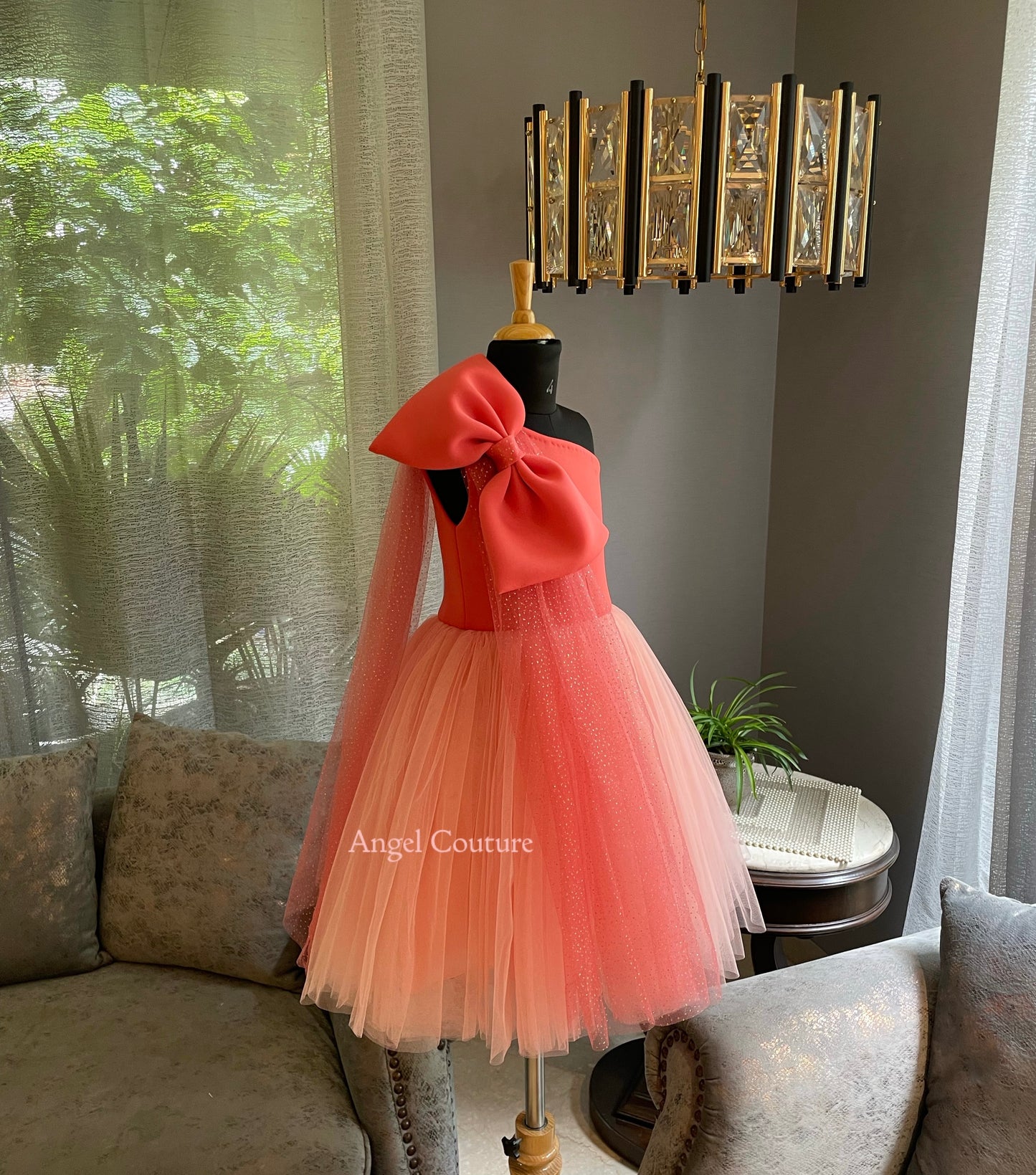 Raspberry One Shoulder Glitter Bow Drape Dress
