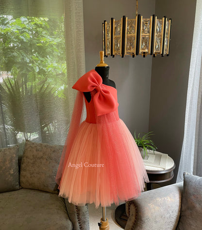 Raspberry One Shoulder Glitter Bow Drape Dress