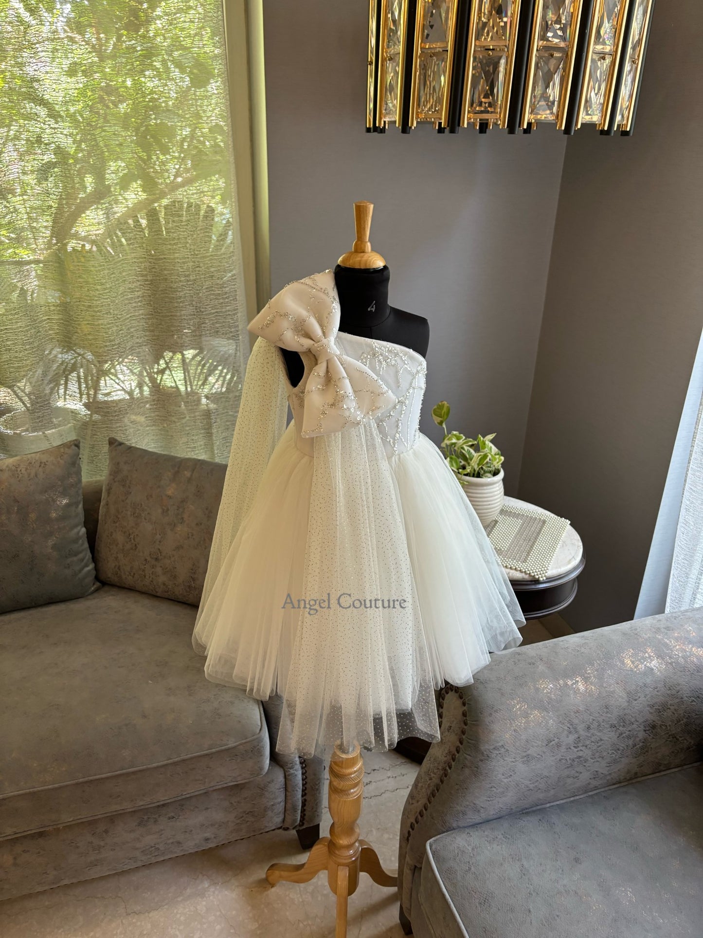 Ivory Sequence One Shoulder Glitter Drape Dress