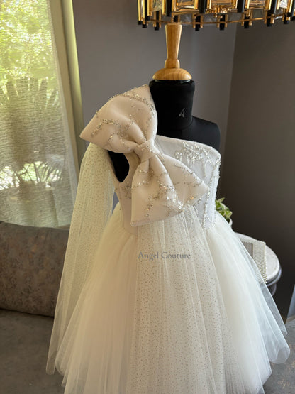 Ivory Sequence One Shoulder Glitter Drape Dress