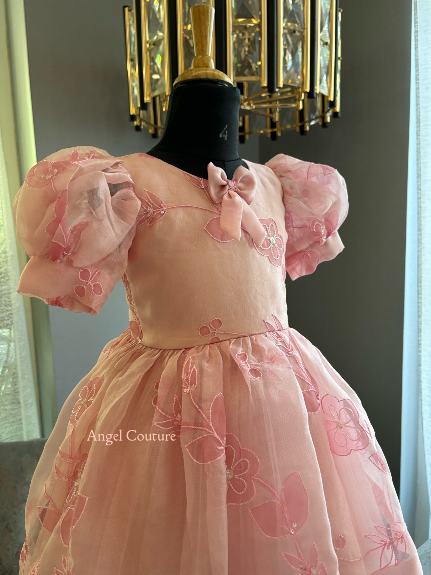 Baby Pink Self Flower Organza Dress