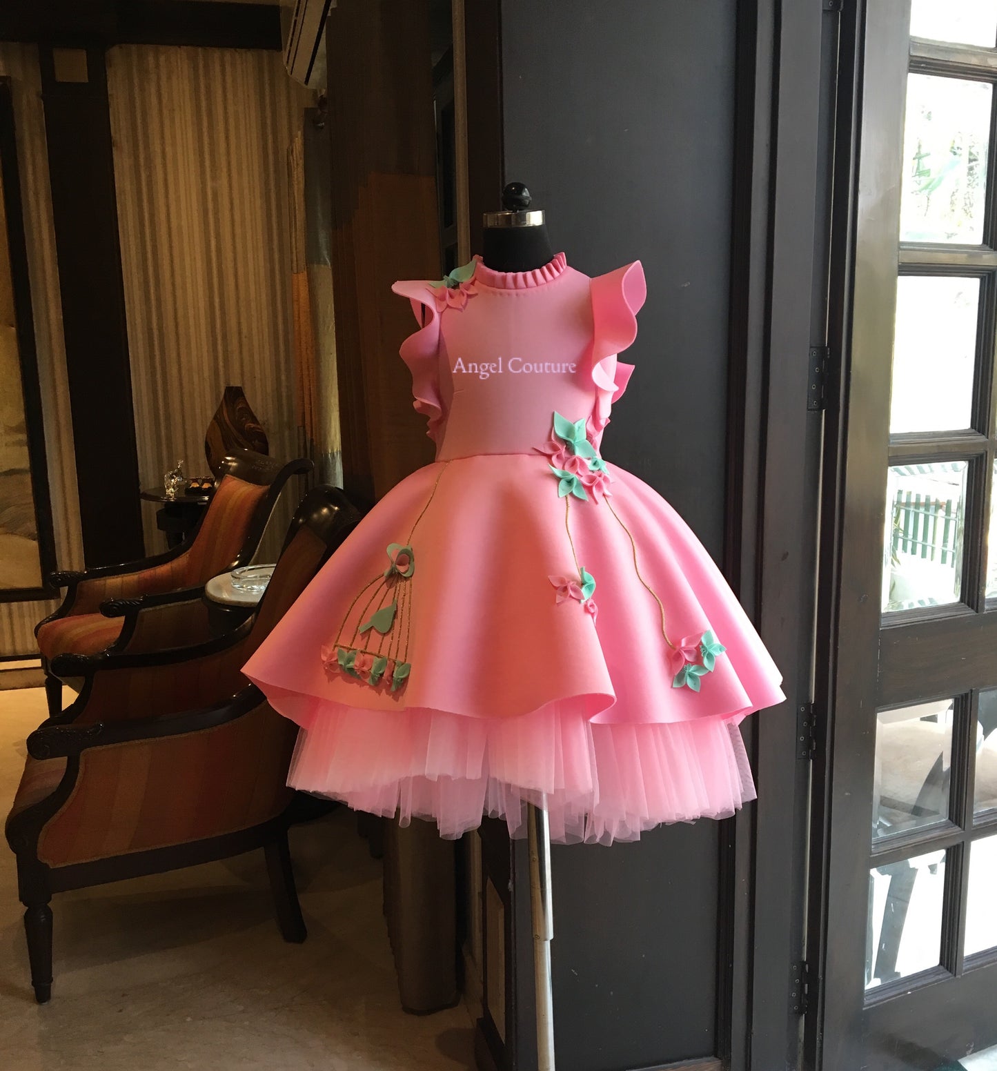 Lotus Pink Birdcage Short Long Gown