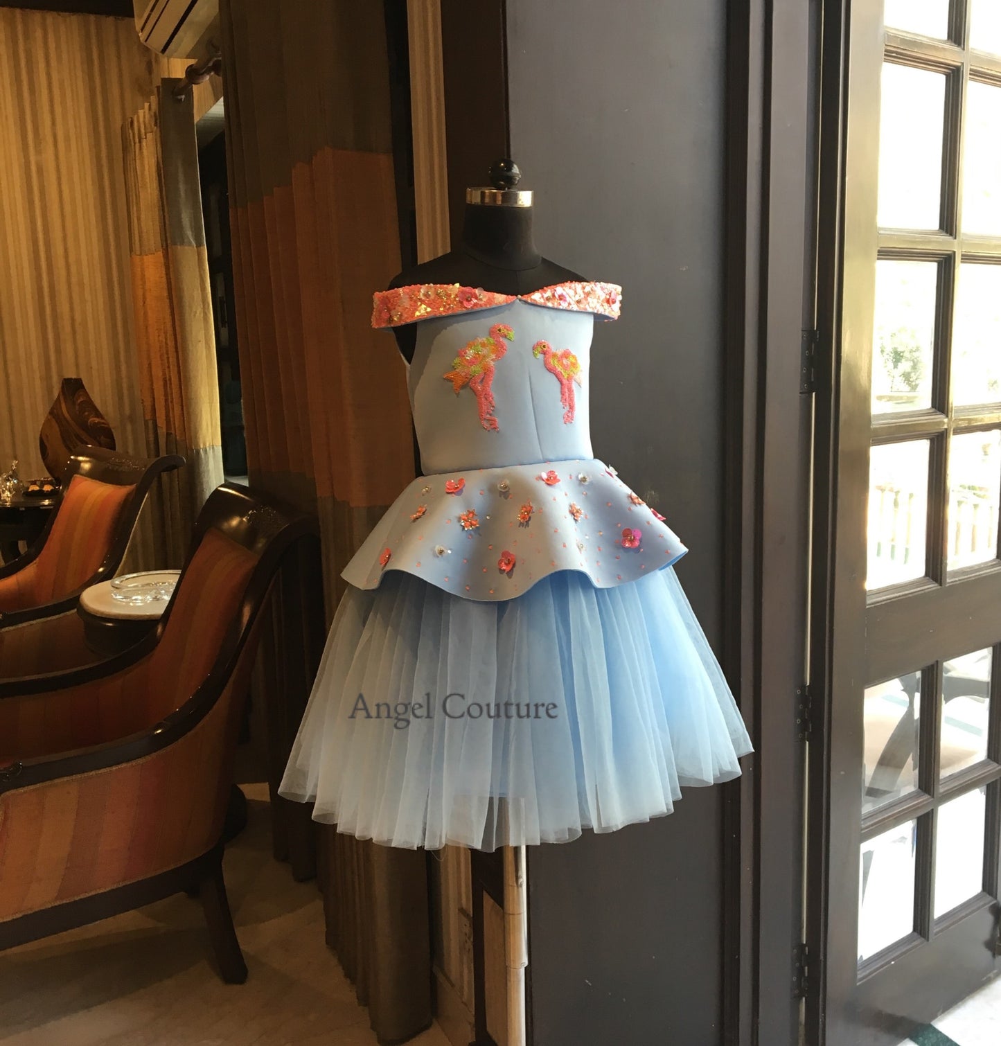 Powder Blue Offshoulder Flamingo Dress