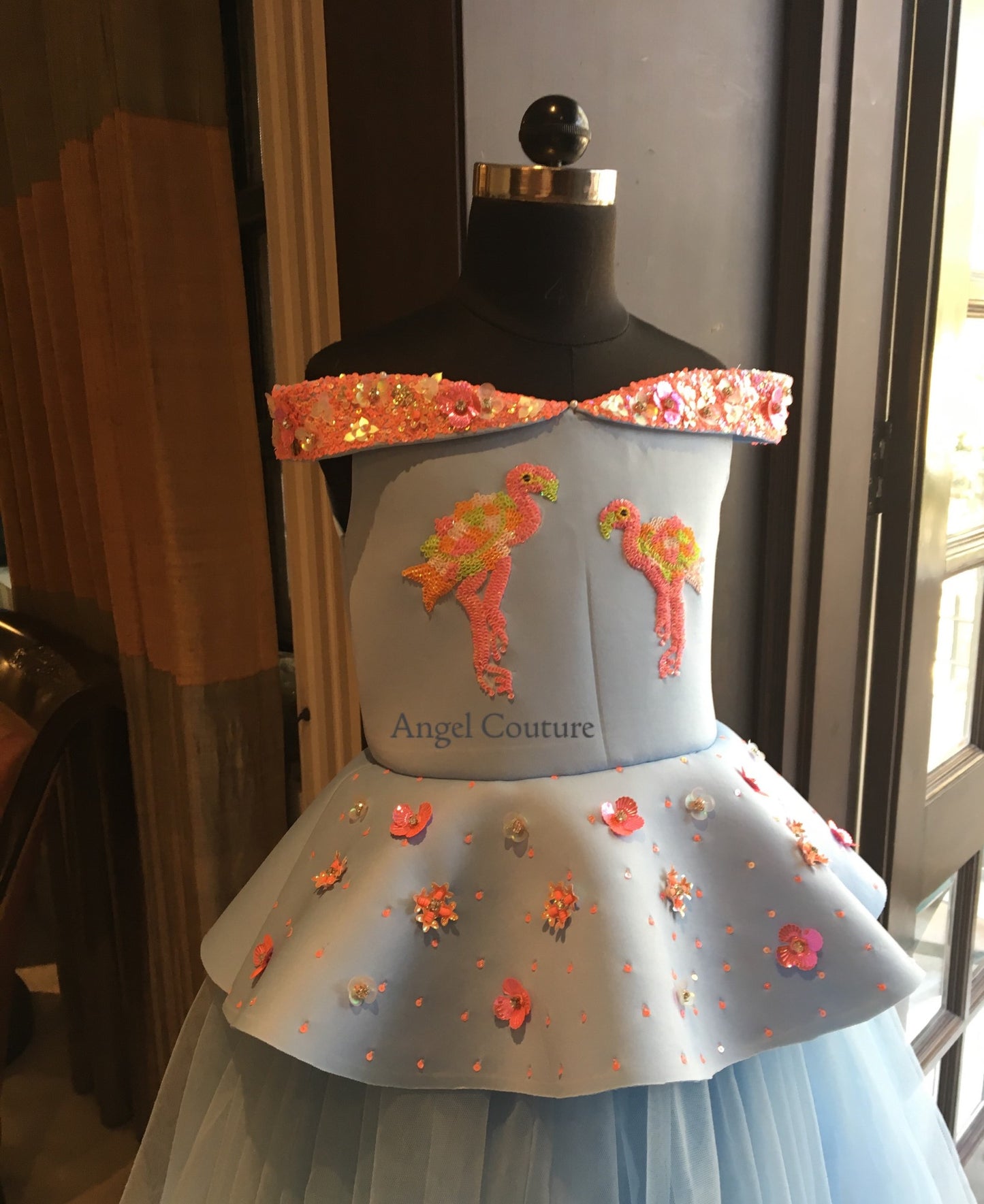 Powder Blue Offshoulder Flamingo Dress
