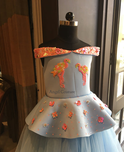 Powder Blue Offshoulder Flamingo Dress
