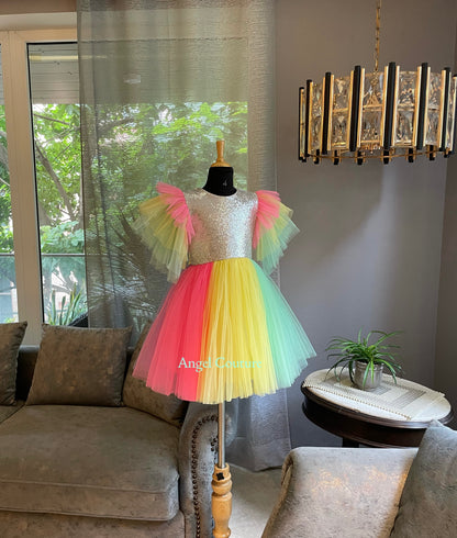 Silver Sequence Rainbow Net Dress