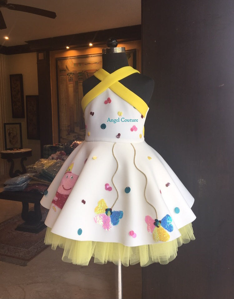 Ivory Yellow Criss Cross Peppa Pig Dress