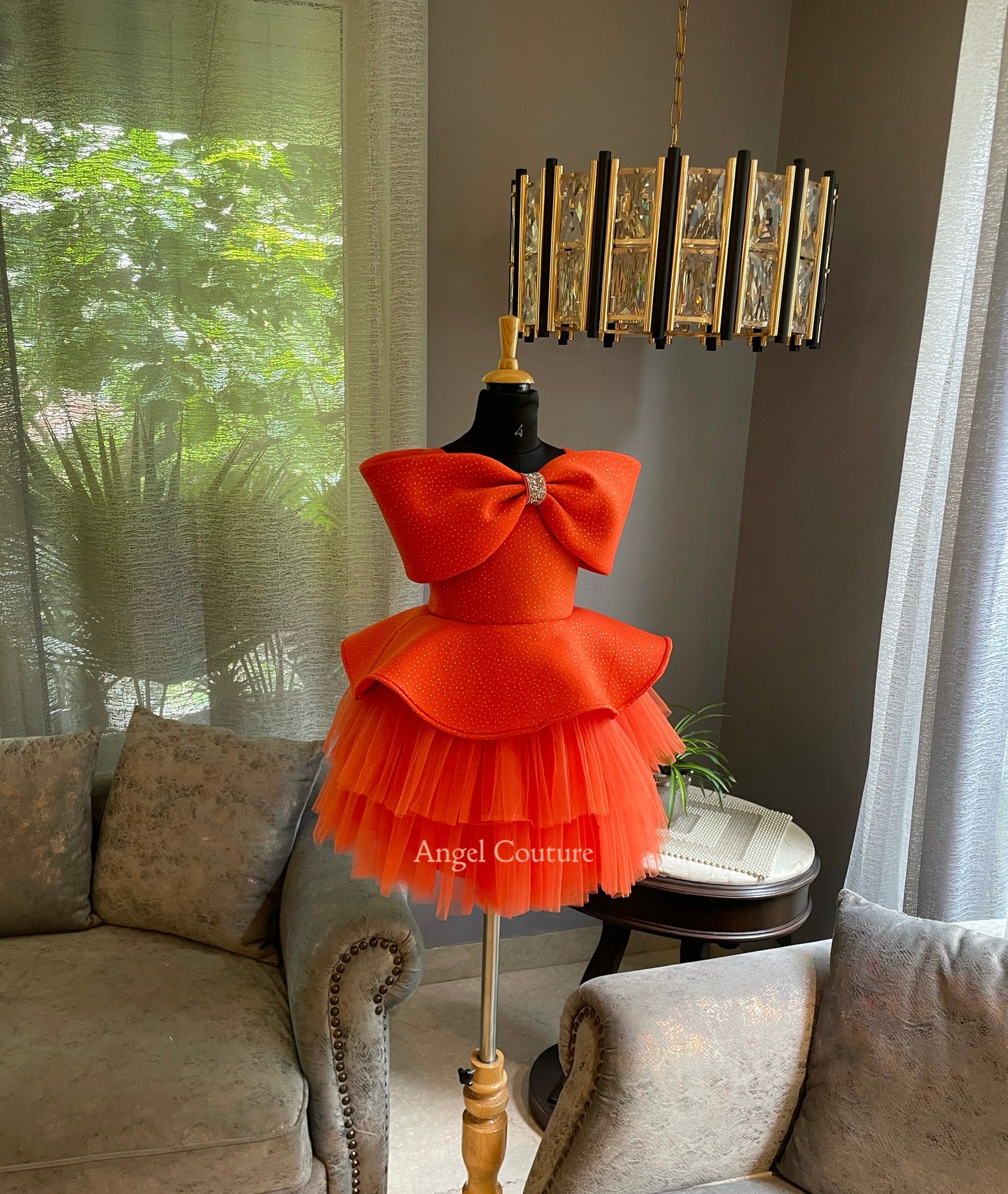 Orange Offshoulder Bow Charm Dress