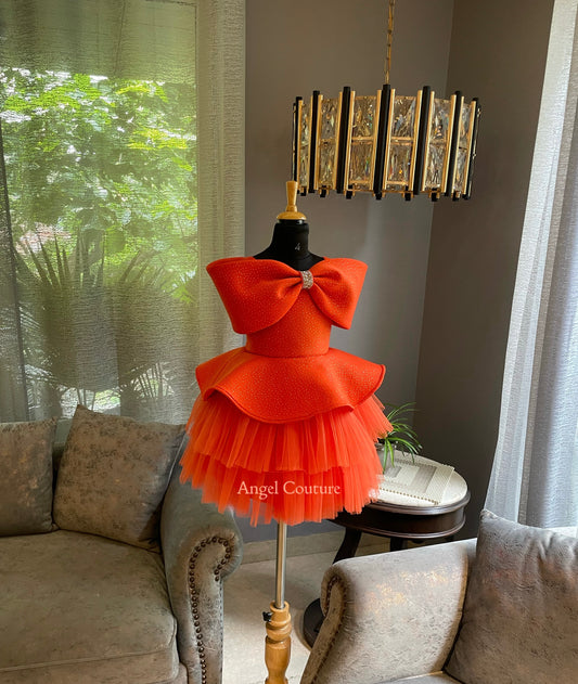 Orange Offshoulder Bow Charm Dress