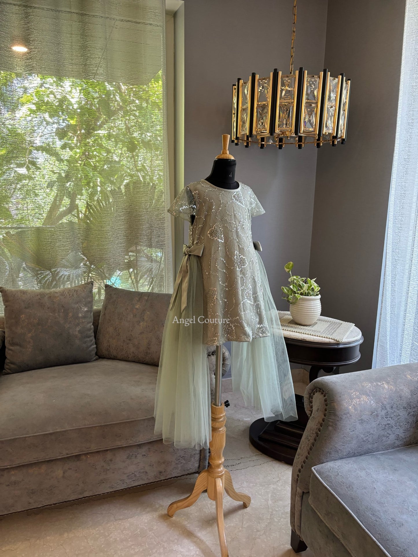 English Green Chantilly A Line Dress