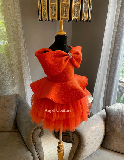 Orange Offshoulder Bow Charm Dress