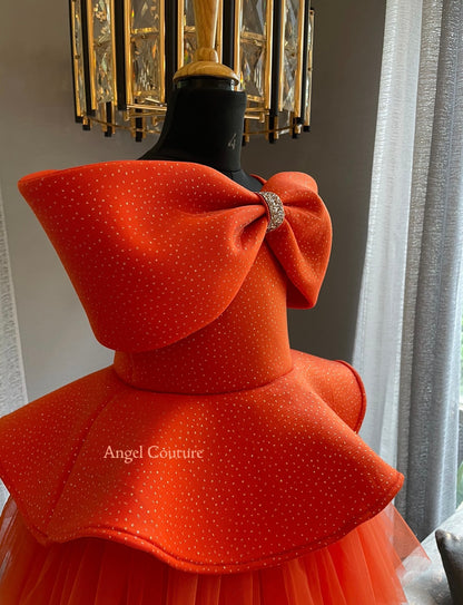 Orange Offshoulder Bow Charm Dress