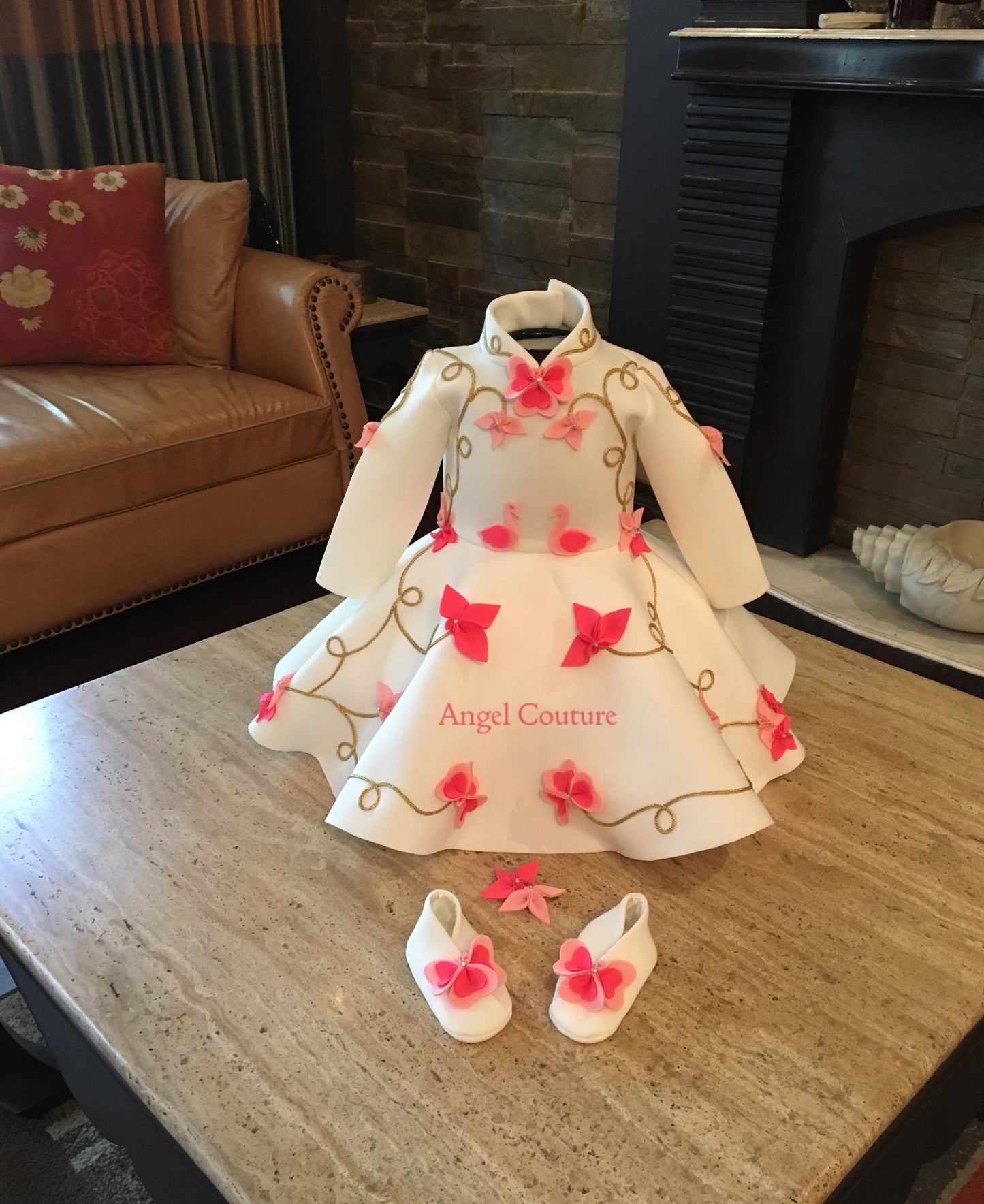 Ivory Shades Of Pink Swan Dress