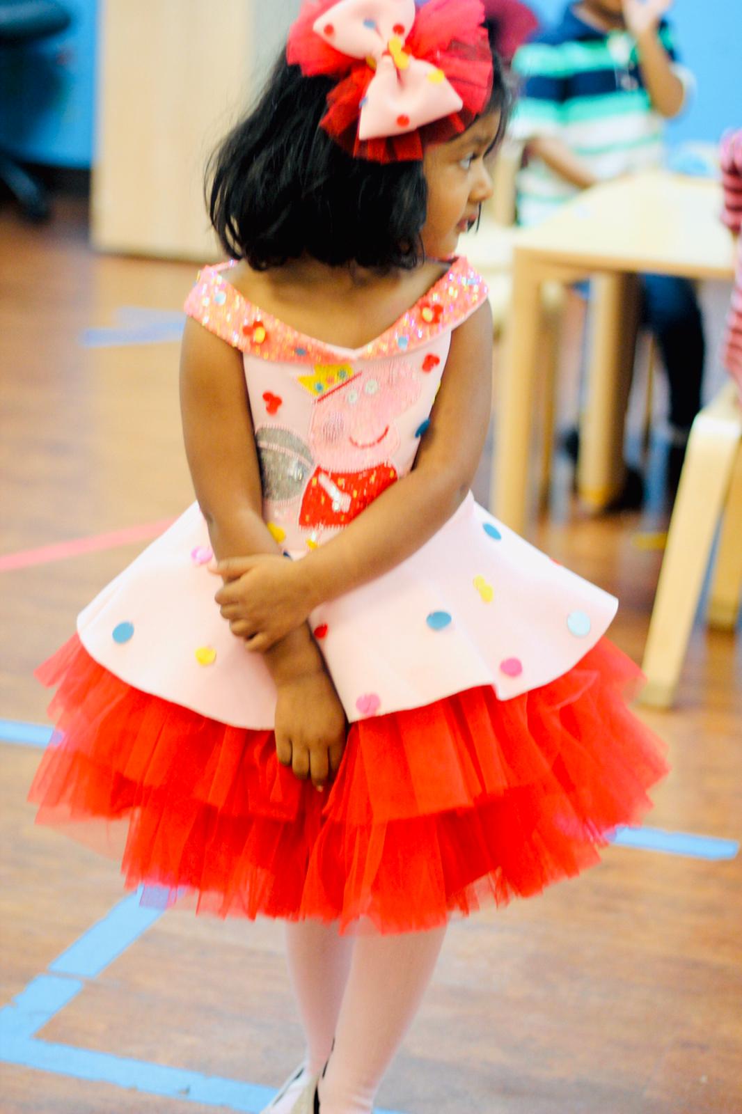Baby Pink Red Offshoulder Peppa Pig Dress