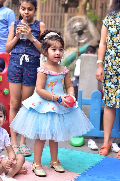 Powder Blue Offshoulder Flamingo Dress
