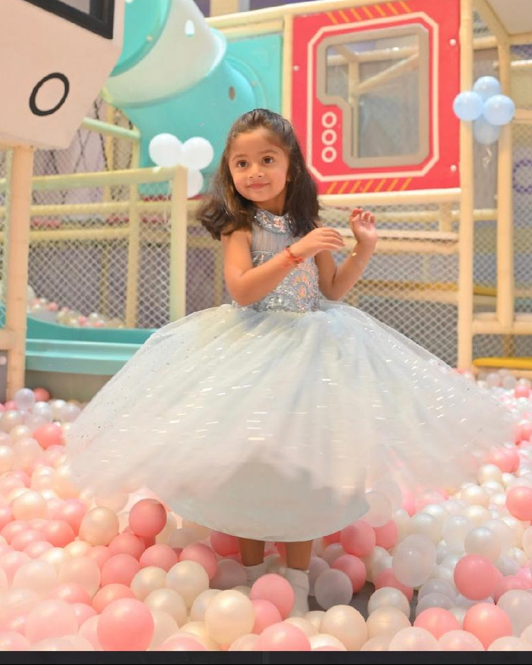 Ice Blue Sequence Backless Full Length Gown