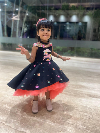 Black Fuchsia Pink Offshoulder Horse Carousel Short Long Gown