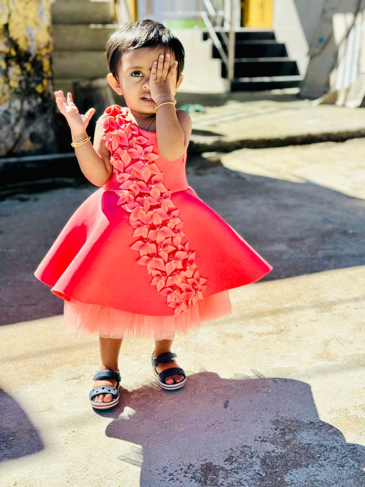 Raspberry One Shoulder Falling Flowers Dress