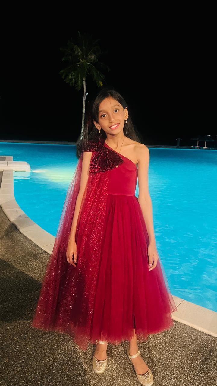 Maroon One Shoulder Glitter Drape Dress