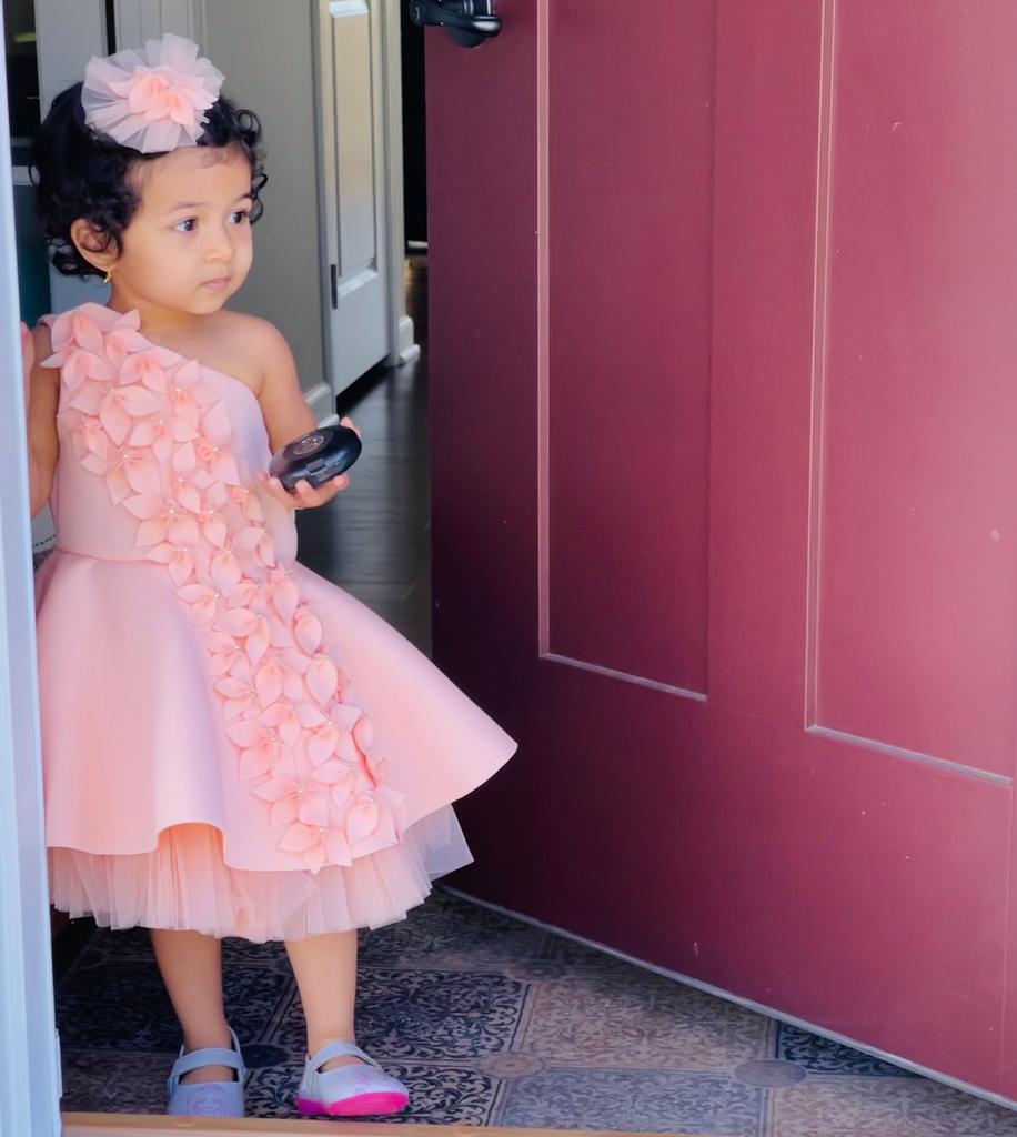 Baby Pink Falling Flowers Dress