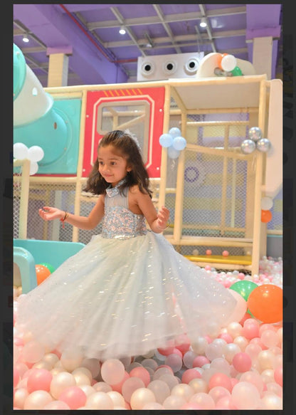 Ice Blue Sequence Backless Full Length Gown