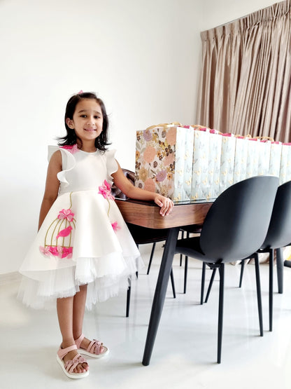Ivory Shades Of Pink Birdcage Short Long Dress