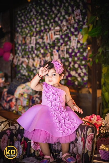 Lilac One Shoulder Falling Flowers Dress