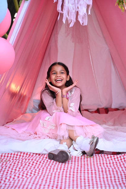 Baby Pink Lace Butterfly Short Long Gown