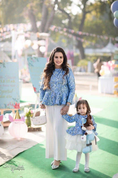 Powder Blue Sequence Peplum Top