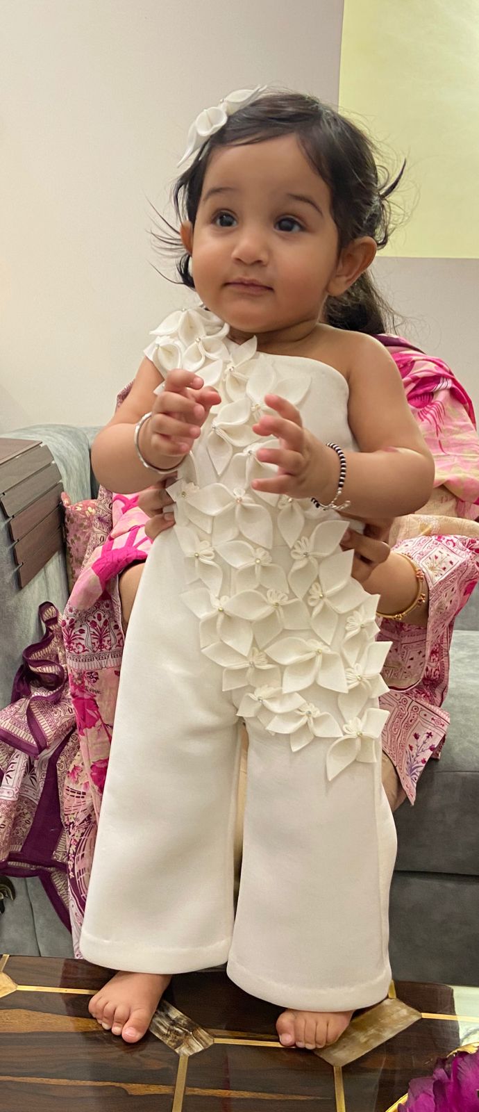 Ivory One Shoulder Falling Flowers Jumpsuit