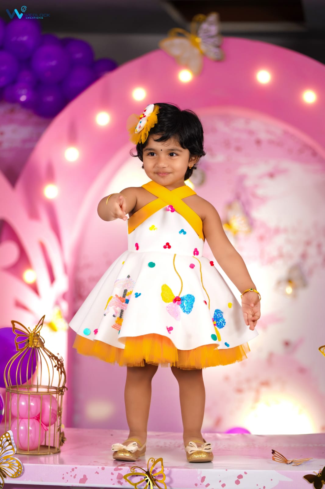 Ivory Yellow Criss Cross Unicorn Carousel Dress