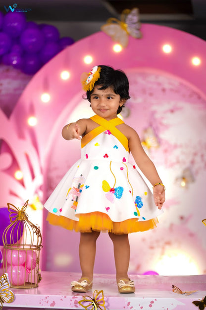 Ivory Yellow Criss Cross Unicorn Carousel Dress