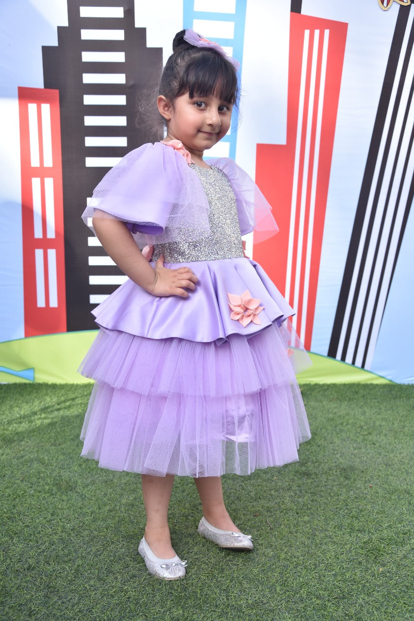 Lilac Silver Sequence Peplum Dress