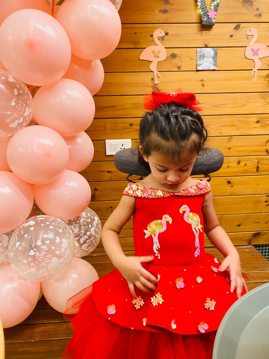 Red Offshoulder Flamingo Dress